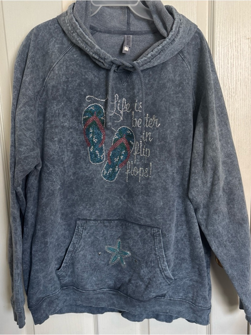 Life Is Better In Flip Flops Hoodie Pullover Women 2XL Blue Cristal accents